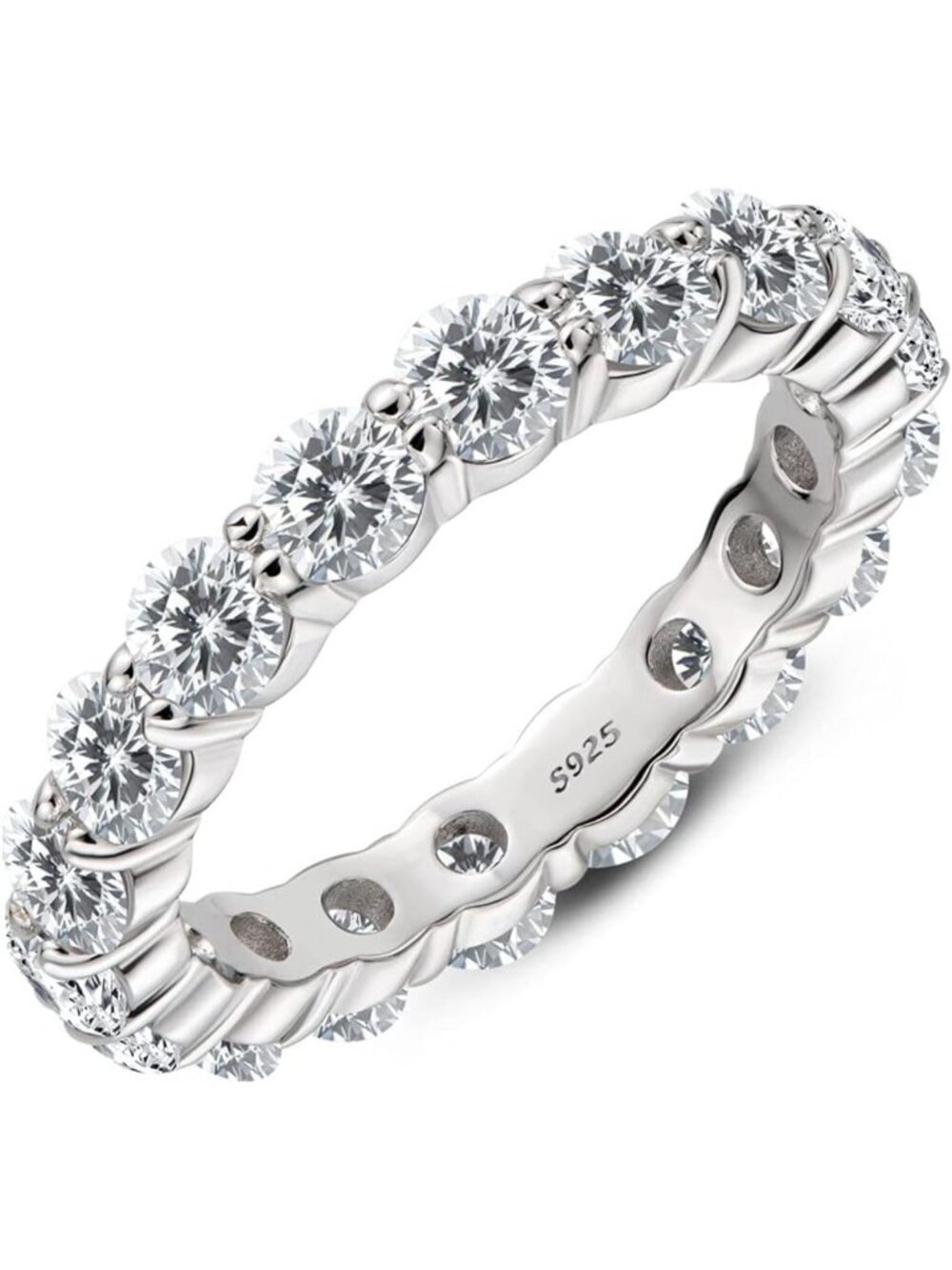 925 Sterling Silver Eternity Ring for Women, Emerald & CZ Stackable Wedding Band